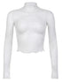 Sexy Lace Blouse Shirts Summer Women Turtleneck Long Sleeve See Through Lace Patchwork Thin Tops