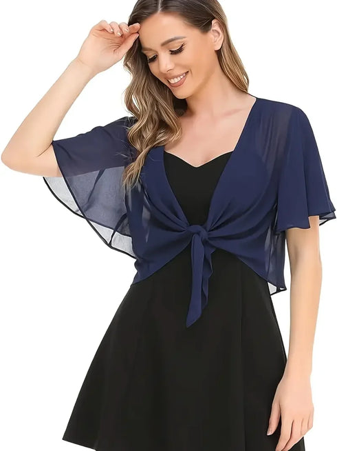 Women's Short Chiffon Cardigan with Front Opening