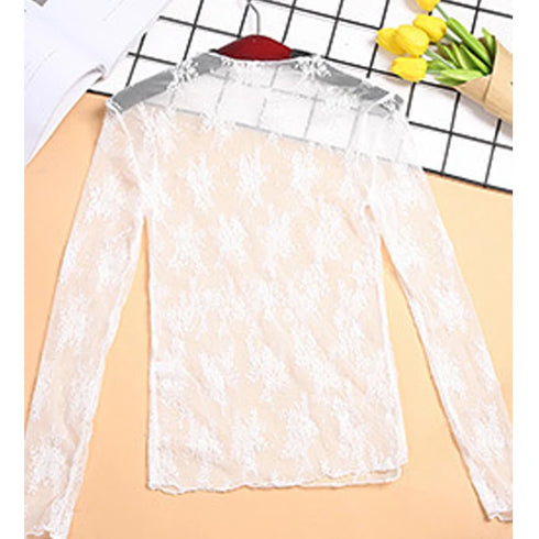 Lace Bottomed Long Sleeve Blouse Top