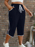 Plus Size Stretchy Three Quarter Pants with Pockets