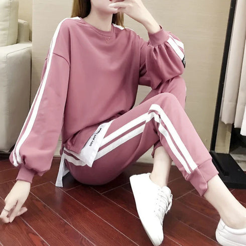 Women's Casual Loungewear Set - Long Sleeve Crop Top & Pants