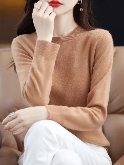 Women's 100% Merino Wool O-Neck Pullover Sweater