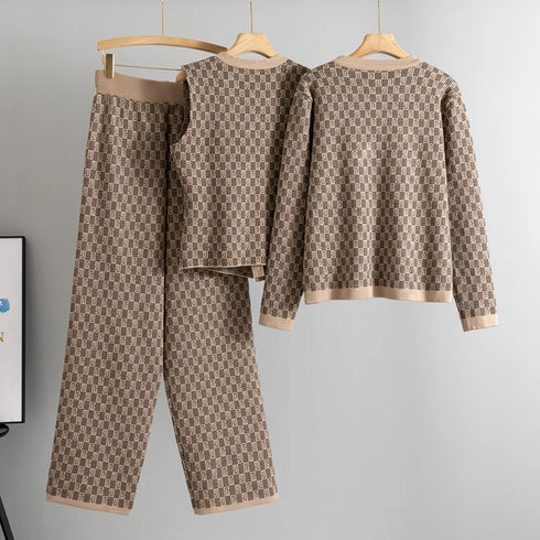 Elegant 3-Piece Knitted Set with Long Sleeve Sweater Coat