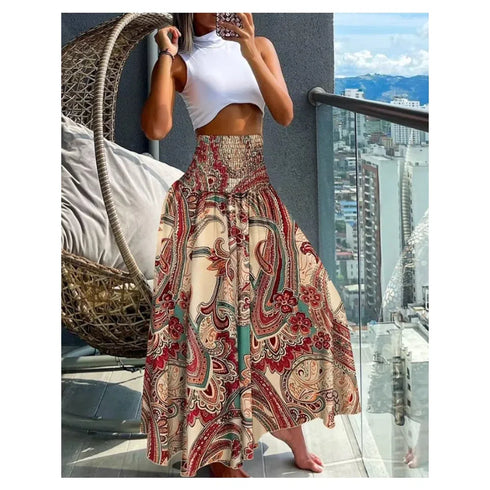 Floral Print Bohemian High Waist Skirt for Women