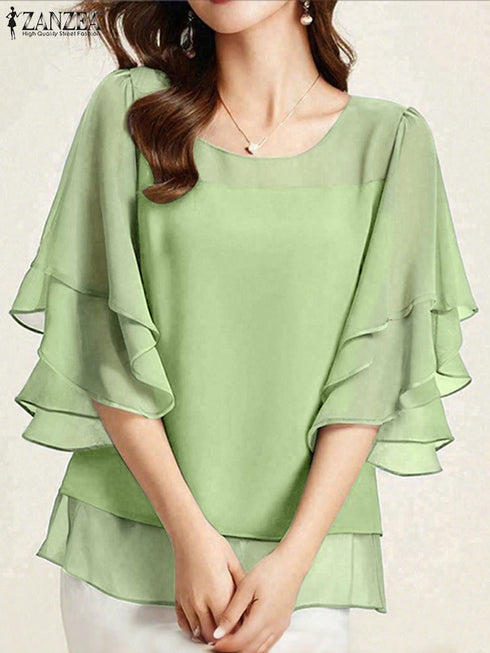 ZANZEA Women's Chiffon Blouse with Ruffled Detail