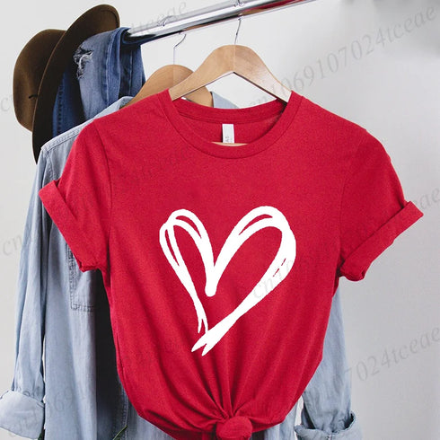 Oversized Brushstroke Heart Tee for Women