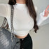 Womens Long Sleeve Turtleneck Ribbed Crop Top Sexy Casual