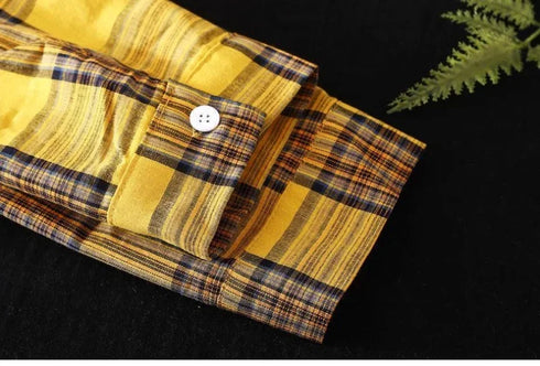 Plus Size Korean Style Plaid Long Sleeve Blouse