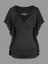 Plus Size Women's Ruffle Sleeve Slant Placket T-shirt