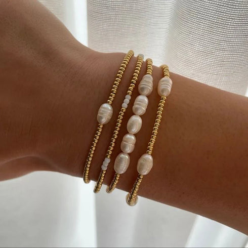 Miyuki Golden Bead Stretch Bracelet for Women