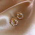 Round Wreath Bow Pearl Stud Earrings Elegant Trend Fashion