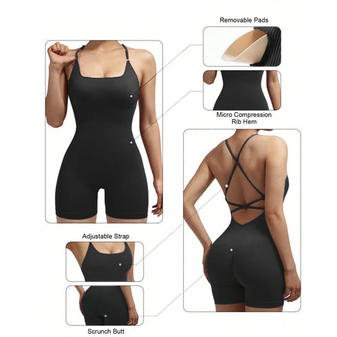 Criss Cross Backless Cami Sports Romper