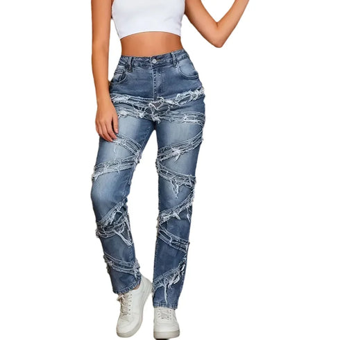 Y2K Frayed Hem Denim Jeans for Women