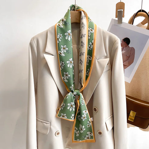 50 Color New Women Silk Printed Design Scarf Shawl Fashion Luxury Long Narrow Small Silk Scarves for Stylish Headbands and Headscarves