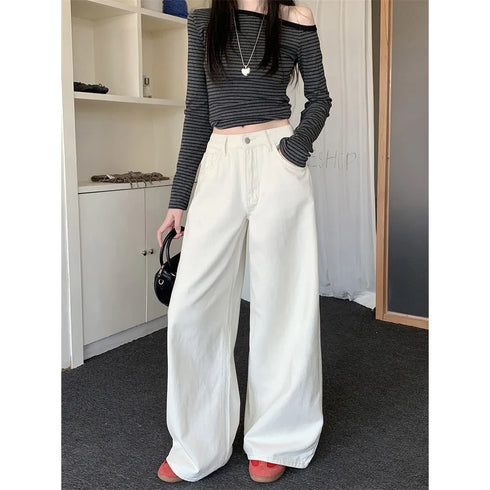 Botvotee White Baggy High Waisted Jeans for Women