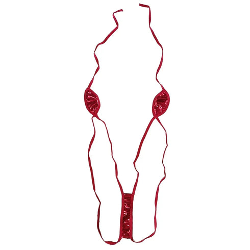 Slight Stretch Thong Bikini Set in PU Patent Leather