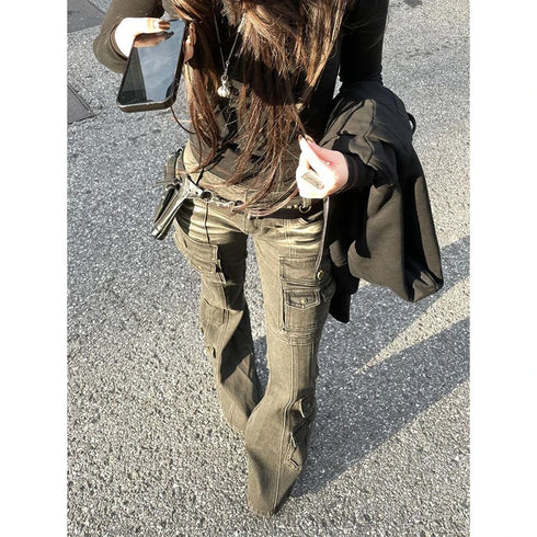 SHECI Black Low Waist Cargo Jeans