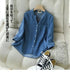 Blue Denim Lyocell Casual V-Neck Blouse