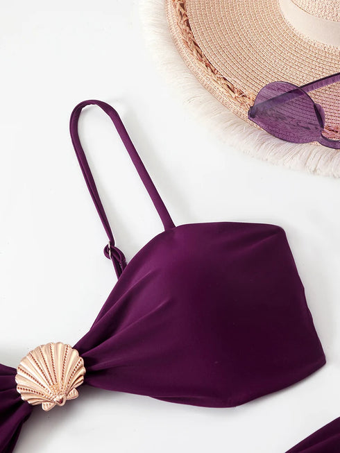 High Waist Bandeau Bikini Set in Purple