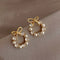 Round Wreath Bow Pearl Stud Earrings Elegant Trend Fashion
