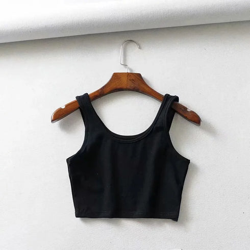 Chic Sleeveless Summer Crop Top with U Collar