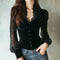 Women's Lace Lantern Sleeve Blouse Top Sexy V-Neck Lace Trim Velvet Slim Gothic Punk Casual Retro Hollow Out Blouse Shirt 2026