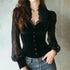 Women's Lace Lantern Sleeve Blouse Top Sexy V-Neck Lace Trim Velvet Slim Gothic Punk Casual Retro Hollow Out Blouse Shirt 2026