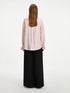 Women's Long Sleeve V-Neck Striped Blouse in Pink