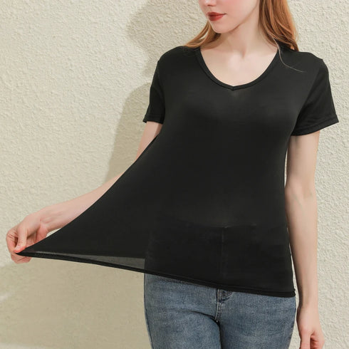 V-Neck Slim Fit Cotton Tee for Women - Classic White & Black