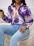 Women's Purple Gold Marble Print Satin Blouse
