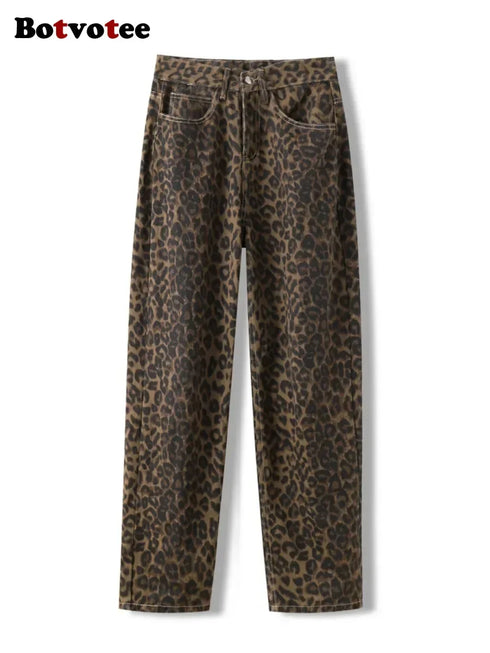 High Waisted Leopard Print Jeans for Women