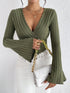 Women's Long-sleeved V-neck Striped Slim Fit Top