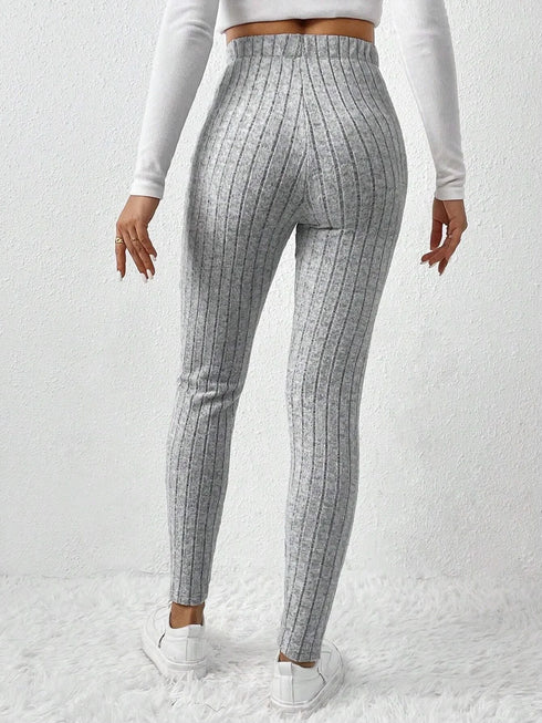 Stylish Ribbed Knitted Base Layer Leggings for Women