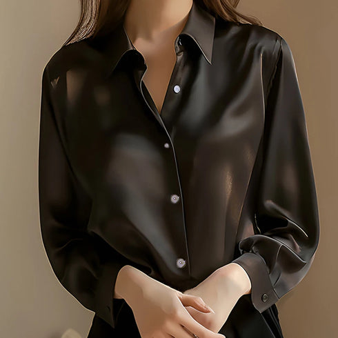 Plus Size Satin Long Sleeve Blouse for Women