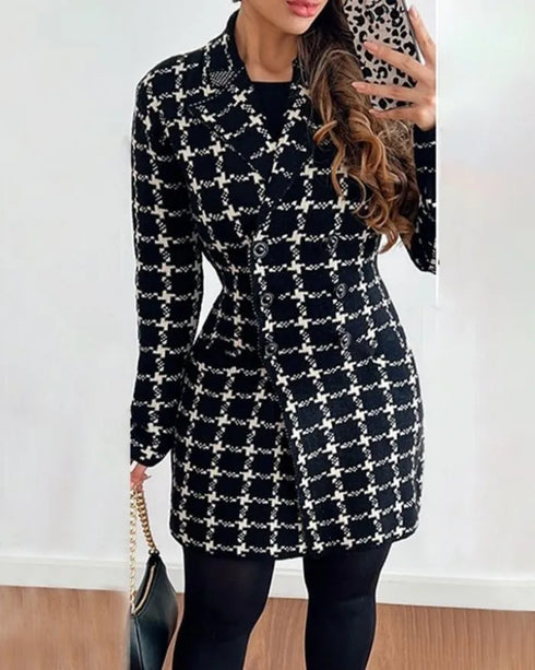 Plaid Woolen Coat Dress for Women