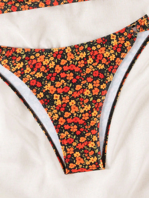 Floral Print Adjustable Bikini Set for Women
