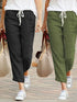 Plus Size Solid Drawstring Women's Ankle-Length Pants