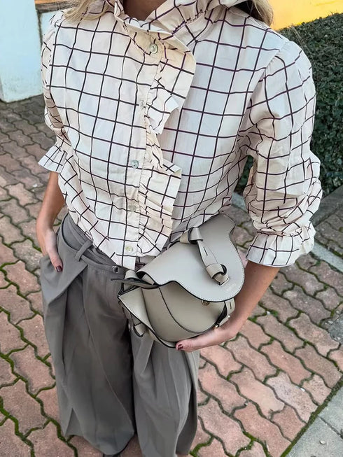 Elegant Purple Plaid Ruffled Blouse for Women