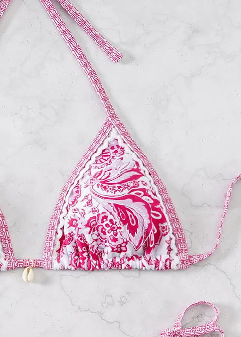 Floral Print Triangle Bikini Set with Brazilian Bottoms