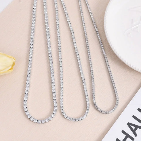 925 Sterling Silver Necklace Zircon Chain Charm Jewelry