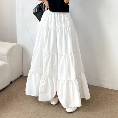 Korean Style Tiered Maxi Skirt with Elastic Waist