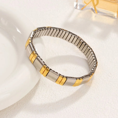 PRISCA | Titanium Steel Elastic Bracelet for Women.Heart Shape.1Pcs.Gold Plated Punk Jewelry.Hip Hop. New Design