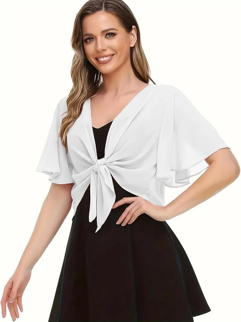 Women's Short Chiffon Cardigan with Front Opening