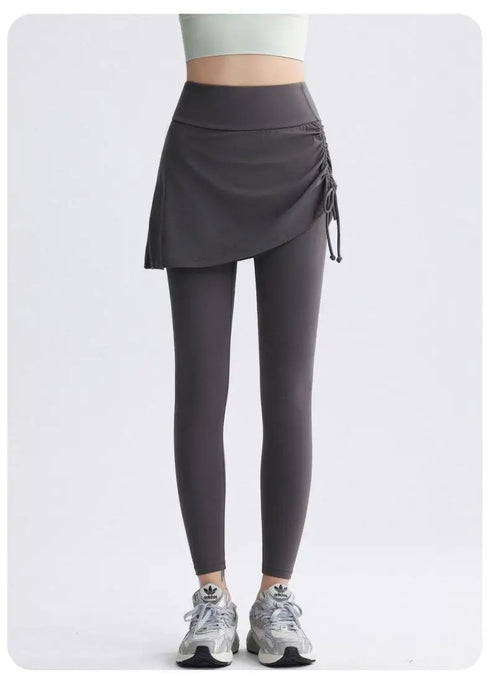2 in 1 High Waisted Yoga Pants with Side Drawstring