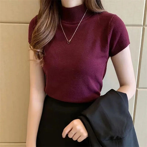 Knitted Turtleneck Pullover Sweater for Women