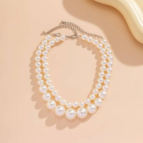 Multilayer White Imitation-Pearl Choker Necklace