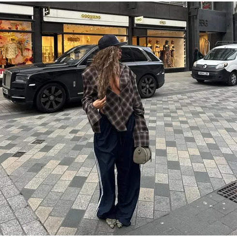 Casual Plaid V-Neck Blouse for Women