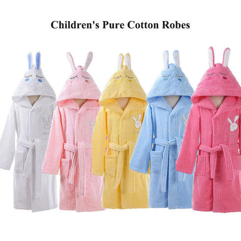 Children's Hooded Cotton Bathrobe with Rabbit Design