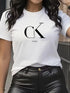 Y2K Cartoon Letter Print Crew Neck T-Shirt for Women