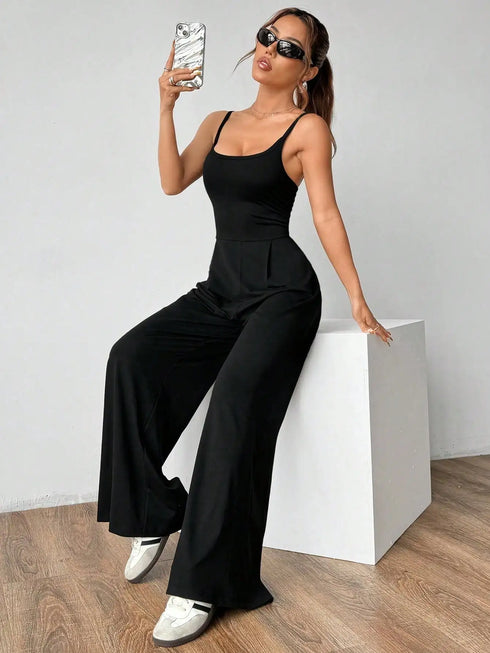Elegant Women's Knitted Jumpsuit in Black and Grey
